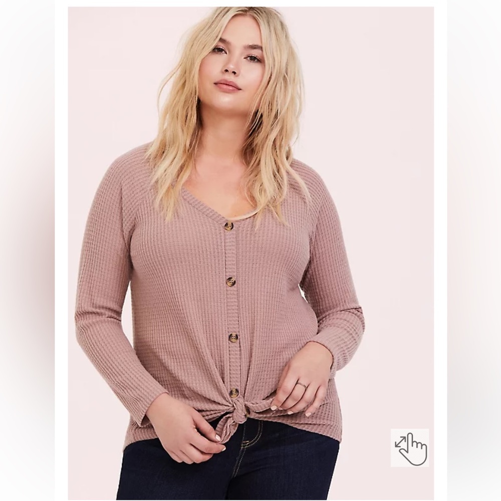 Torrid WAFFLE V-NECK BUTTON-FRONT LONG SLEEVE TOP
